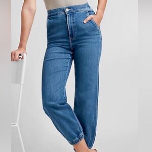 Express Women 8 Blue Luxe Comfort Knit Casual Super High Rise Jogger Jeans